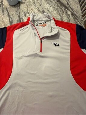 Sunice White Red and Navy Half-Zip Performance Polo